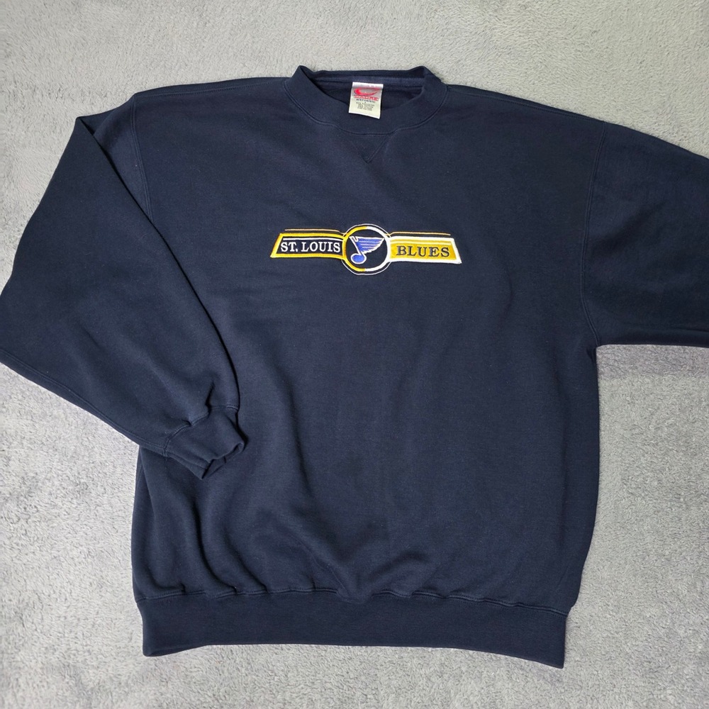 Cadre Athletic Mens L St. Louis Blues Sweatshirt Navy Blue Embroidered NHL VTG